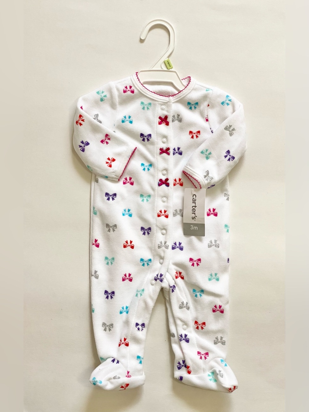 Carter's White Footed One-Piece with Multi-Colored Bow Print